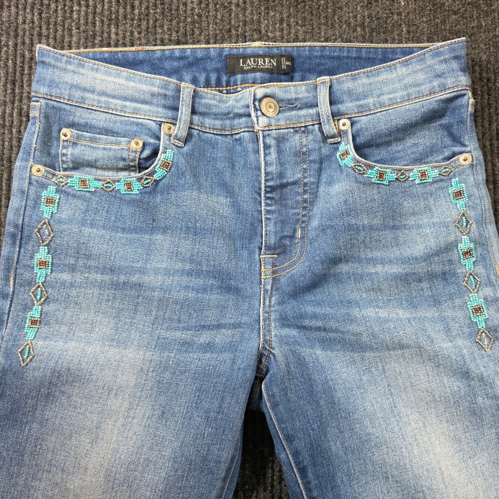 Lauren‎ Ralph Lauren Jeans Women 4P Blue Excellent Beaded Turquoise Skinny Denim